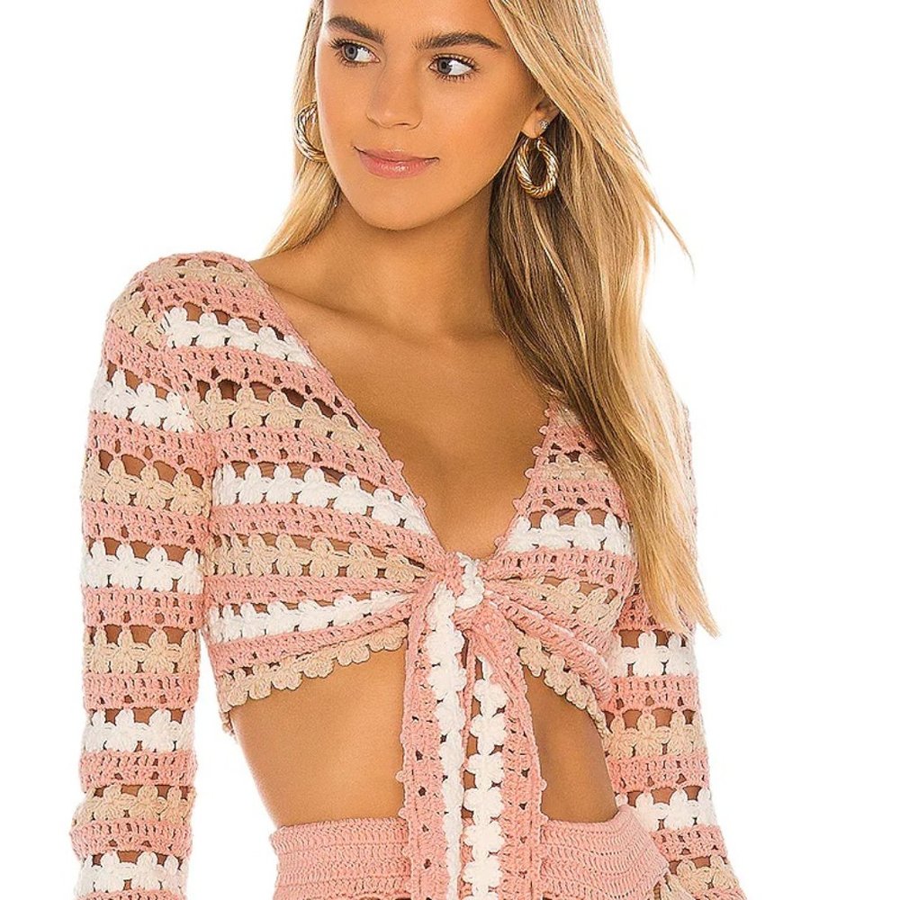 Plume knit crop top front tie sweater by Lovers + Friends